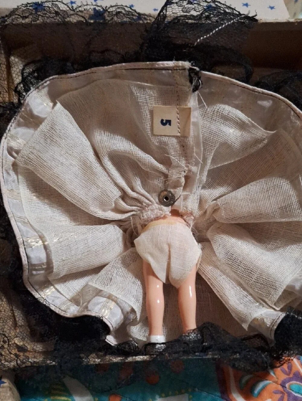 1940s Vintage Blonde Hollywood Doll in Cream Dress with Black Lace